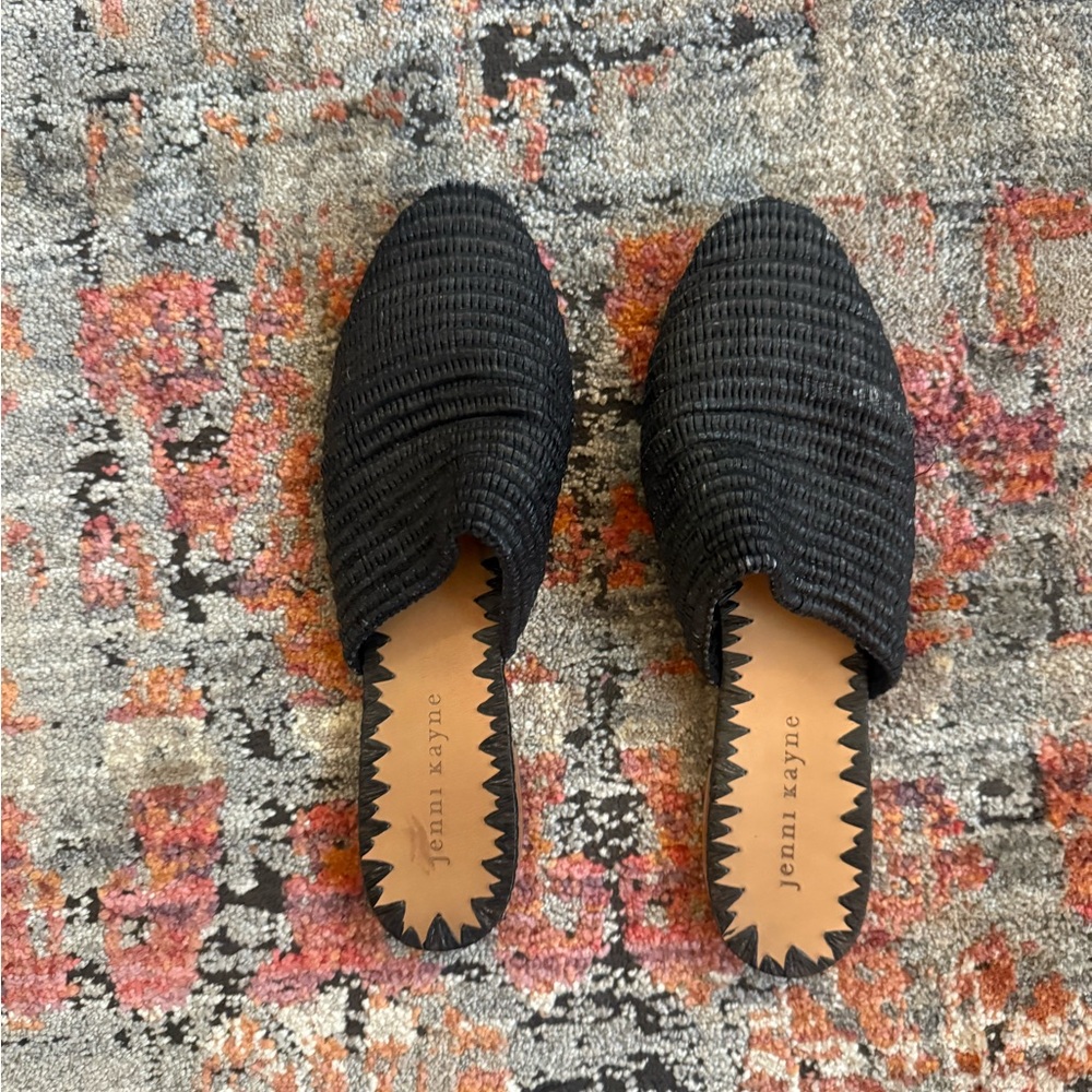 Jenni Kayne Black Woven Slip-On Raffia Mules